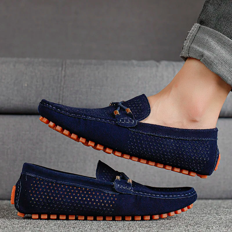 2026 Summer Men Casual Shoes Luxury Brand Genuine Leather Mens Loafers Moccasins Hollow Out Breathable Slip on Driving Shoes