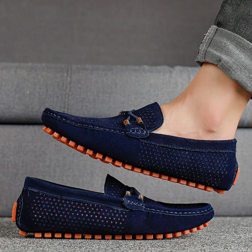 2026 Summer Men Casual Shoes Luxury Brand Genuine Leather Mens Loafers Moccasins Hollow Out Breathable Slip on Driving Shoes