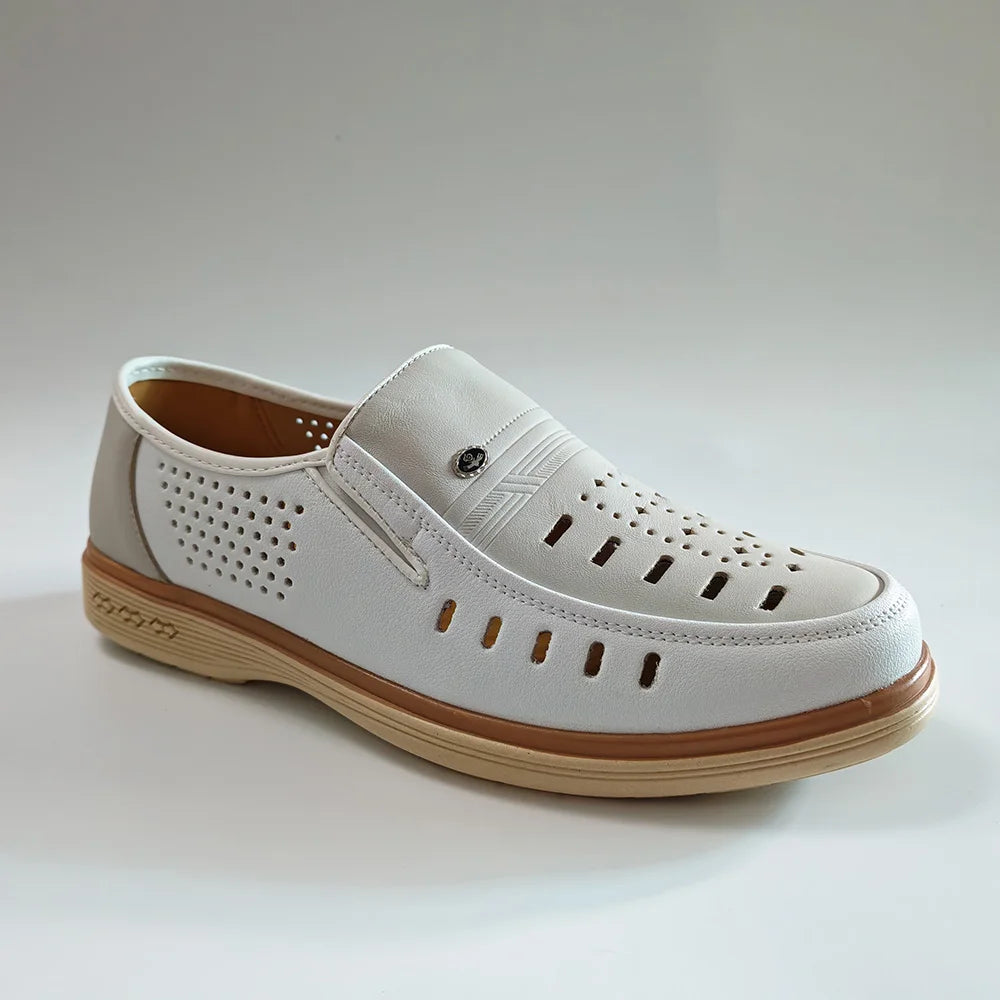 Summer Breathable Mens Genuine Leather Loafers White Slip-On Casual Business Flat Comfortable Driving Moccasins Office DX947